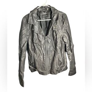 Women Black Rivet Faux Leather Jacket Black XL Moto Zip Closure